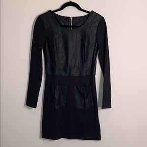 Black faux leather long sleeve mini dress Sz S